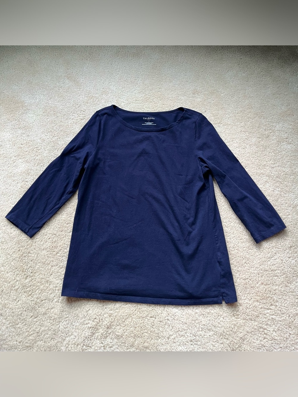 Talbots Navy Blue Elbow Length Sleeve Knit Top - Size L - VGUC - Stretch